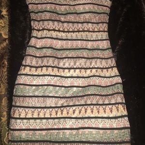 Multi Color textured strapless mini dress